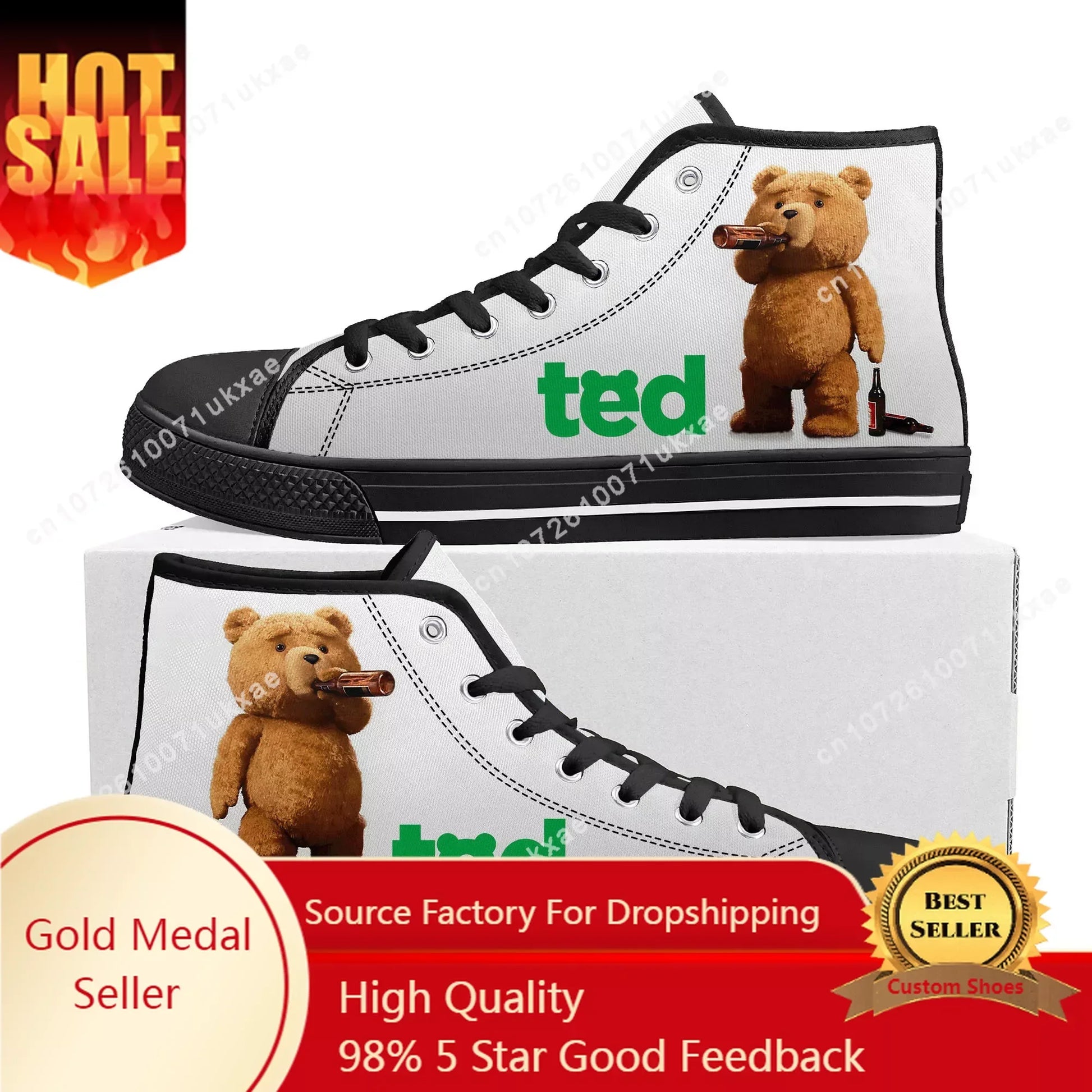 Ted Bear Movie High Top Sneakers Beer Bath Mens Womens Teenager Canvas Sneaker Casual Custom Made Shoes Customize DIY Shoe - Premium high tops from Lizard Vigilante - Just $39.99! Shop now at Lizard Vigilante