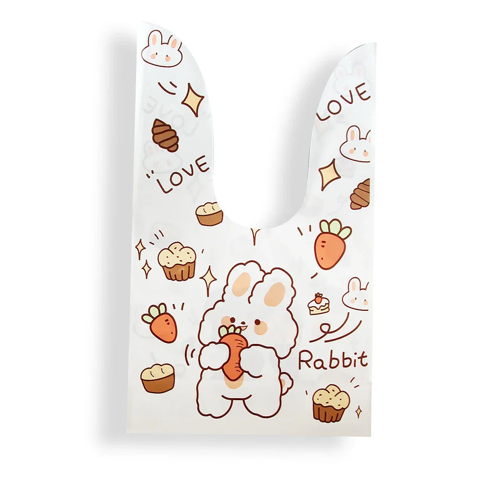 Hot Sale 20 / Batch Cute Rabbit Carrot Ear Biscuit Bag Candy Biscuit Gift Bag Snack Baking Packaging Supplies Easter Decoration