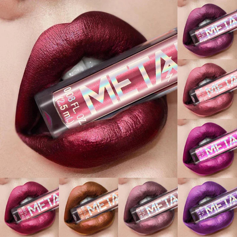 Metallic Matte Liquid Lipstick Waterproof Long Lasting Non-Stick Cup Matte Shimmer Glitter Lip Gloss Women Lips Makeup 12 Colors