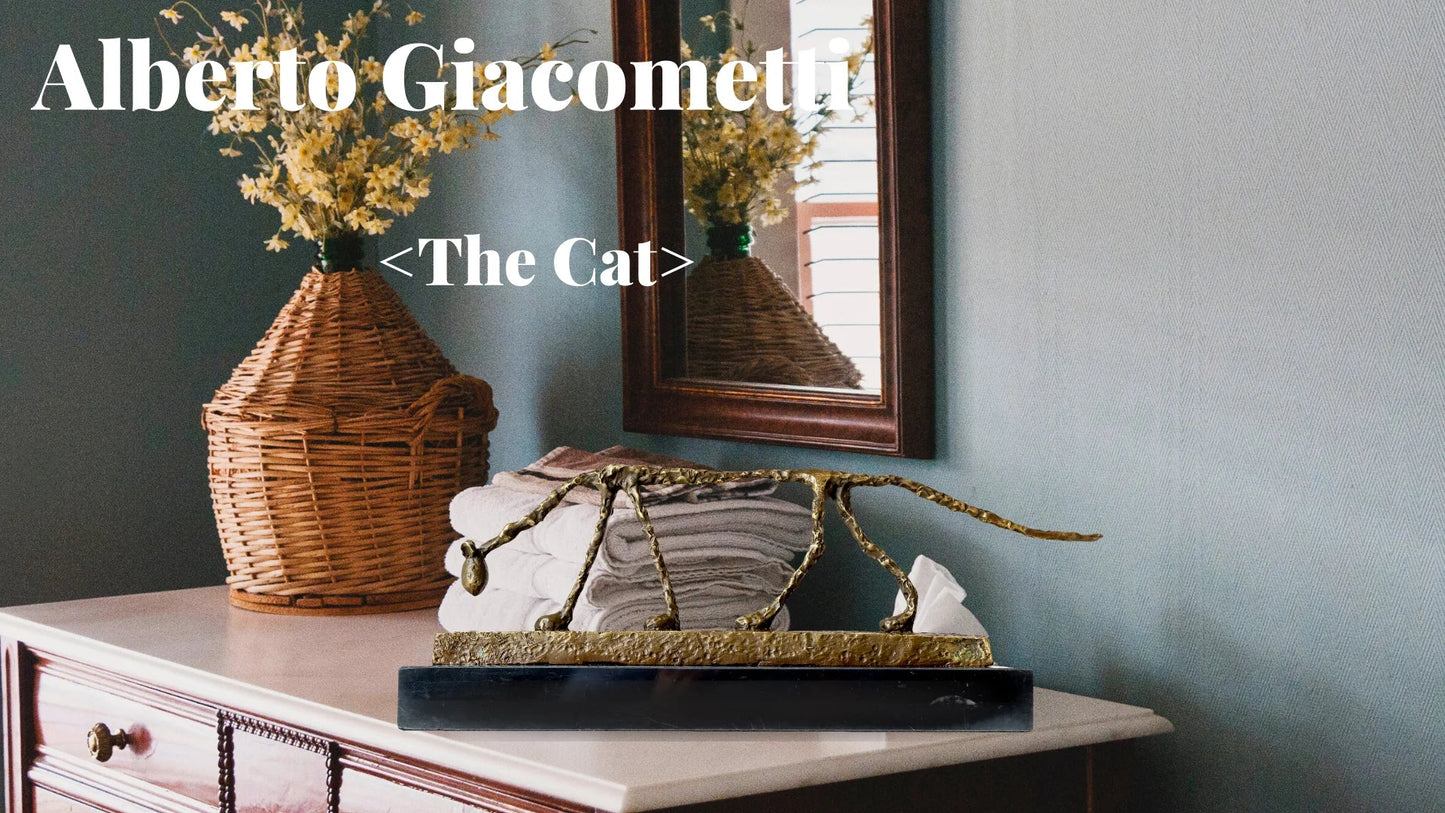 Bronze Cat Statue Abstract Cat Sculpture Classical Giacometti Art Reproduction Skeleton Animal Statue For Home Decor Collection