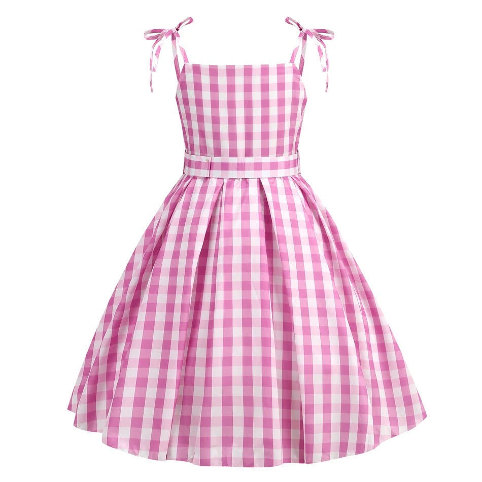 Barbie Movie Costume Girls Princess Cosplay Clothes Children Pink Plaid Dress Halloween Carnival Kids Party Wear 2-10 Years - Premium Cosplay Costumes from Lizard Vigilante - Just $18.99! Shop now at Lizard Vigilante