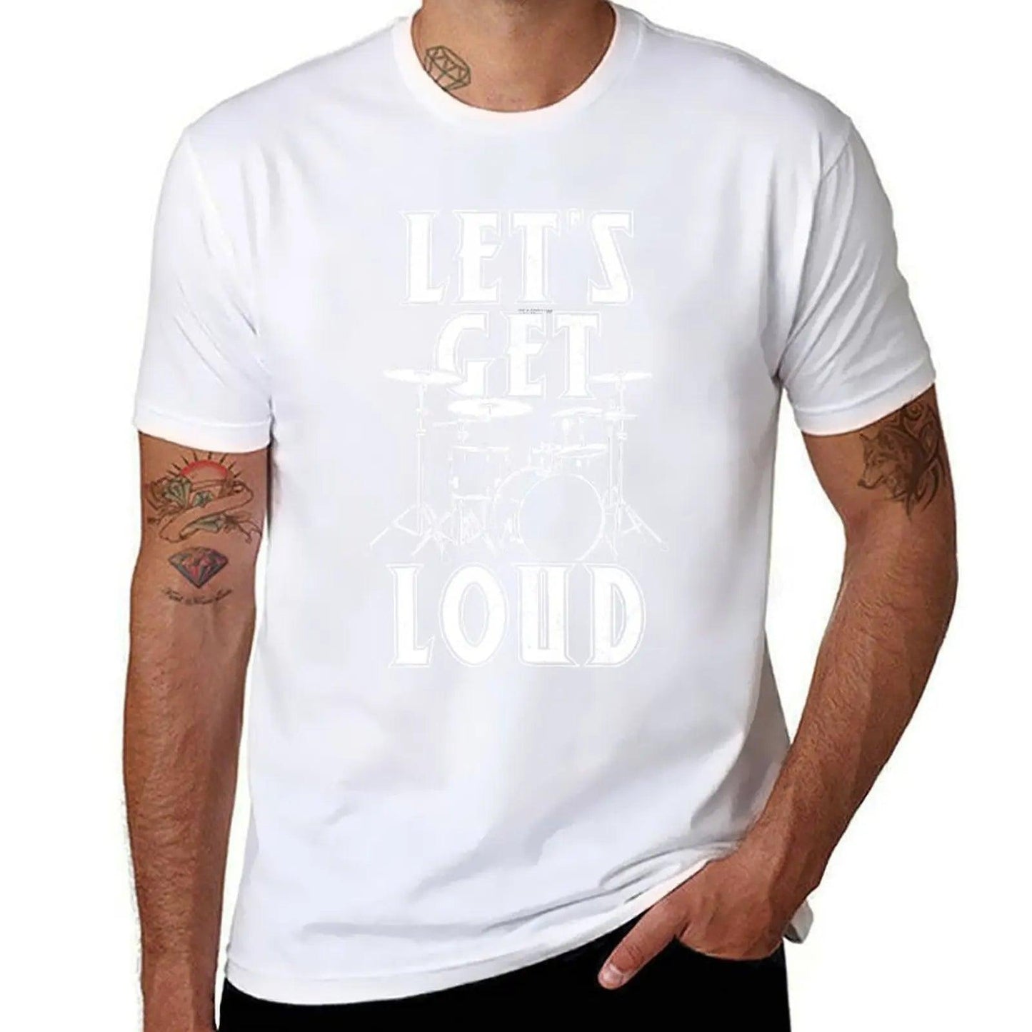 Let's Get Loud Drummer Rock Music Lover T-shirt Blacks Aesthetic Clothes Customs Designer T Shirt Men - Lizard Vigilante