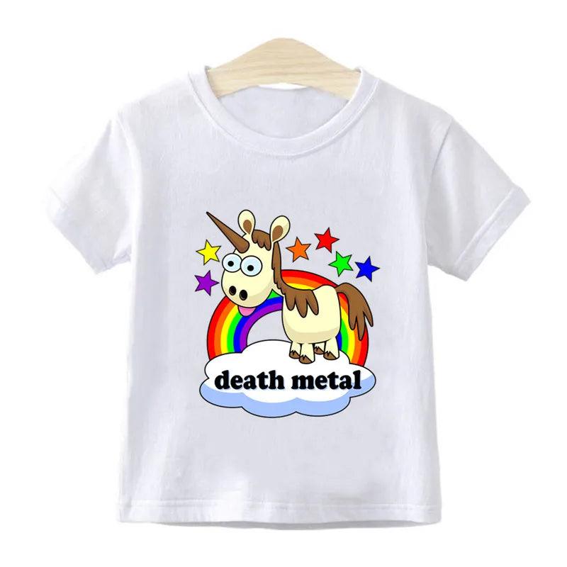 Rainbow Unicorn Death Metal Cartoon Print Kids T shirt Summer Casual Funny Girls Clothes Baby Boys Tops Children T-shirt,HKP2164 - Lizard Vigilante