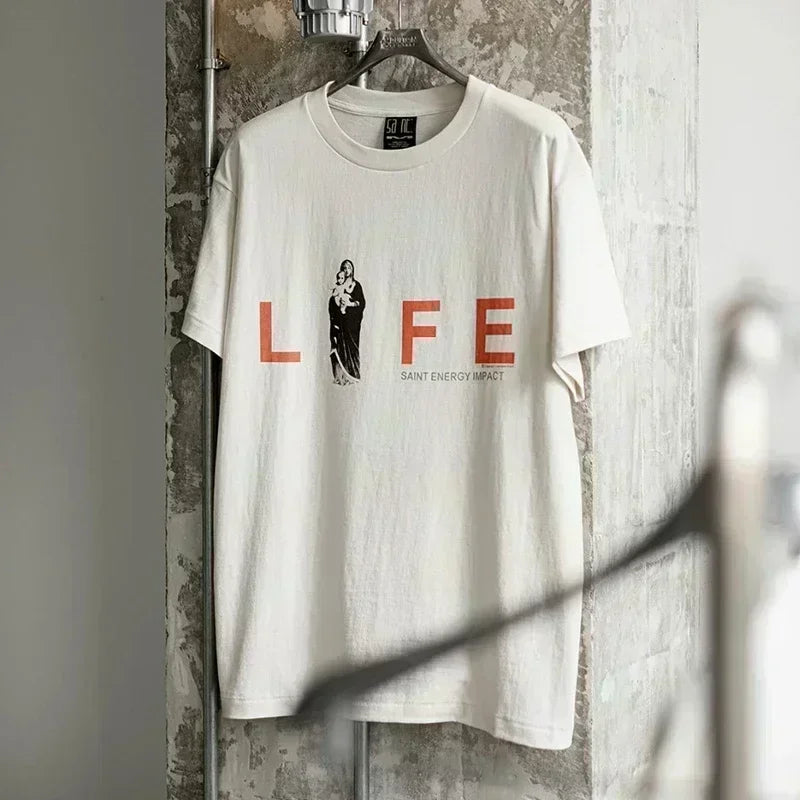 Men Women High Street Vintage Washed Black T-Shirt Top Quality Cototn TEE 3D Cracked Letters Logo Print Saint T Shirt With Tags - Premium  from Lizard Vigilante - Just $64.99! Shop now at Lizard Vigilante