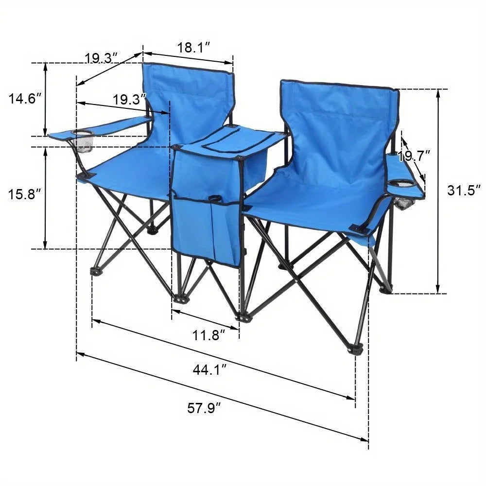 Camping portable outdoor 2-seat folding chair with blue beach umbrella - Premium  from Lizard Vigilante - Just $104.99! Shop now at Lizard Vigilante