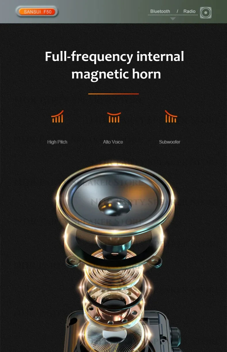 SANSUI Wireless Bluetooth Speakers Home Full-band Radio LED HD Video Player Portable MP4 Walkman Built-in Rechargeable Battery