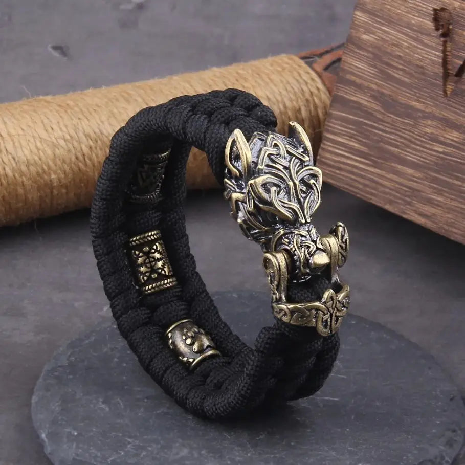 Never Fade Rock Viking Wolf Bracelet Men's handmade cord Wolf Bead Punk Bracelets Biker Jewelry - Premium  from Lizard Vigilante - Just $16.99! Shop now at Lizard Vigilante