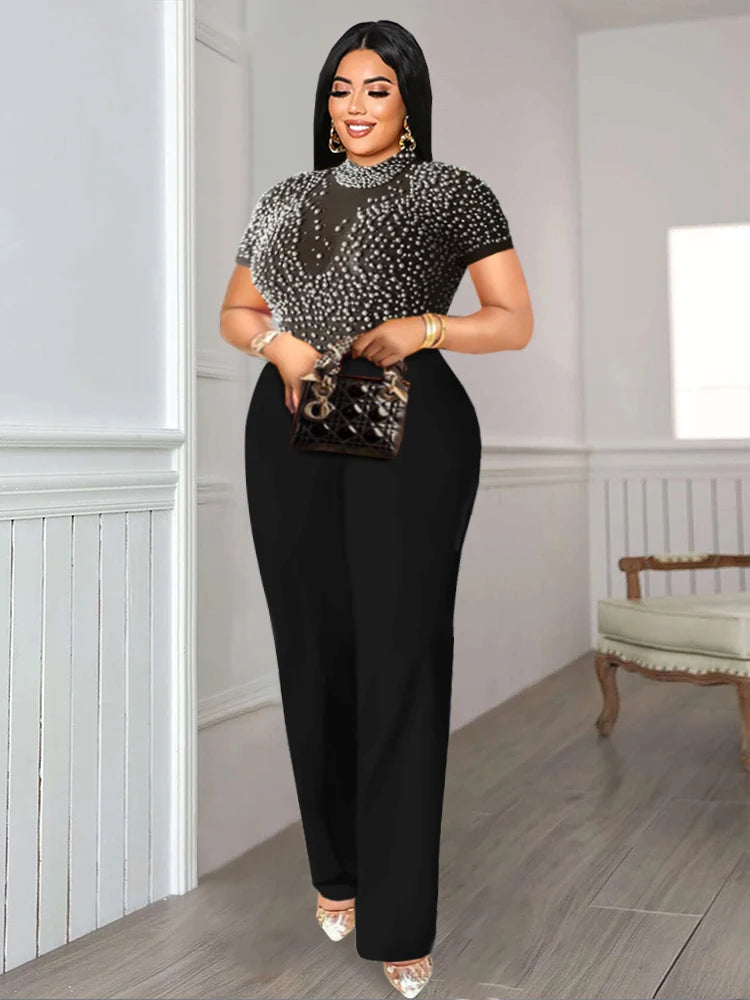 Elegant Plus Size Beaded Jumpsuit - A Luxurious Look - Premium bodysuit from Lizard Vigilante - Just $69.99! Shop now at Lizard Vigilante