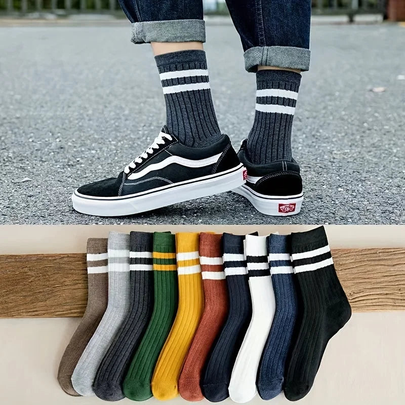 5 Pairs Of Men's Socks, Autumn And Winter Vintage Fun Fashion Athletic Socks, Sports Trend Socks - Premium socks from Lizard Vigilante - Just $12.88! Shop now at Lizard Vigilante