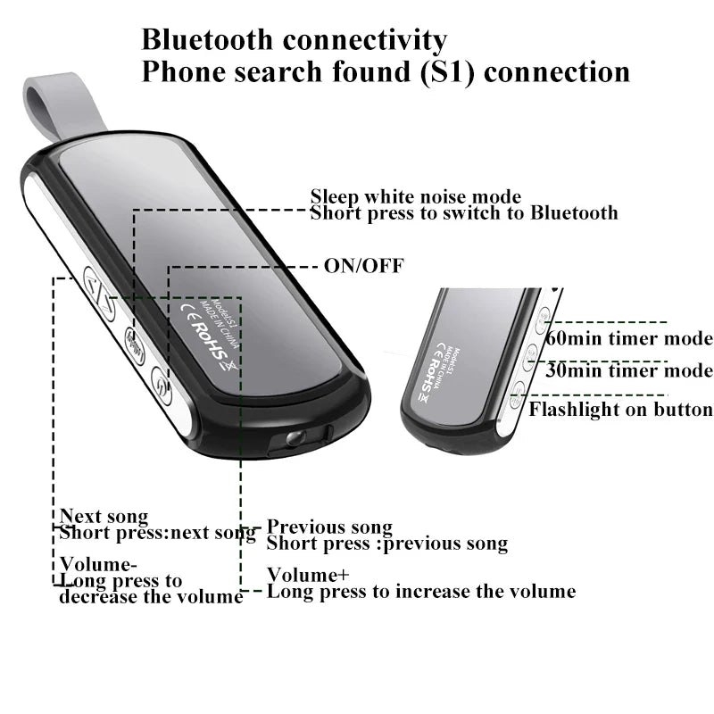 Bluetooth 5.2 Bone Conduction Speaker Under Pillow Noise Reduction Speaker Stereo Music Player with Flashlight Sleep Aid