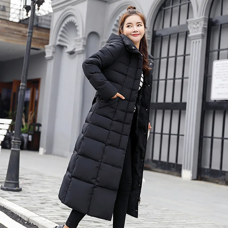 UHYTGF 2024 Winter Women's Long Parka – Bow Belt Fox Fur Collar Oversized Vintage Thick Coat - Premium coat from Lizard Vigilante - Just $58.88! Shop now at Lizard Vigilante