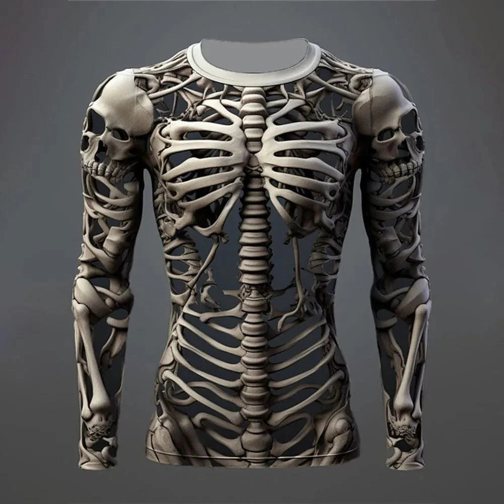 Men's T-shirt 3D Stereoscopic Printing Skull Sweater Skeleton Round Neck Long-Sleeved Tops Male Casual Streetwear - Lizard Vigilante