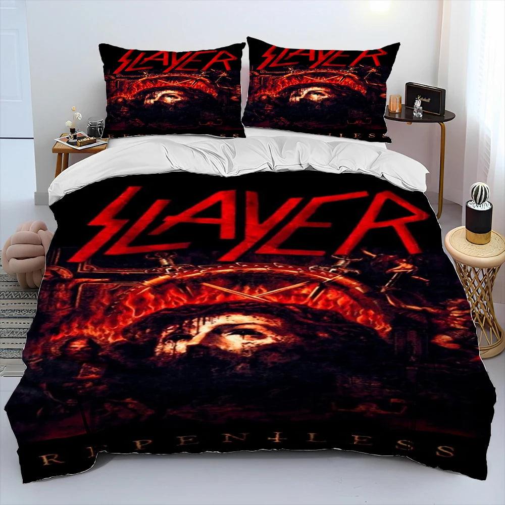 Slayer Show No Mercy Heavy Metal Band Music Comforter Bedding Set, Duvet Cover Bed Quilt Cover Pillowcase,king Queen Size Bedding Set Kids - Lizard Vigilante