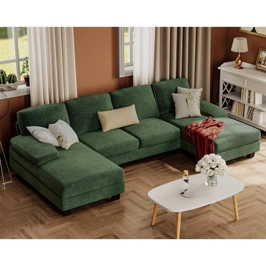 Sectional Couches for Living Room – U-Shaped Sofa Couch with Linen Fabric, 4-Seat Sofa Set with Double Chaise - Premium sofa from Lizard Vigilante - Just $688.88! Shop now at Lizard Vigilante