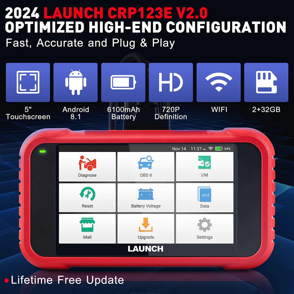 New 2024 LAUNCH X431 CRP123E V2.0 Car OBD2 Diagnostic Tools Auto OBD Scanner ABS SRS Engine AT+ 7 Reset Service Free Update - Premium  from Lizard Vigilante - Just $285.99! Shop now at Lizard Vigilante