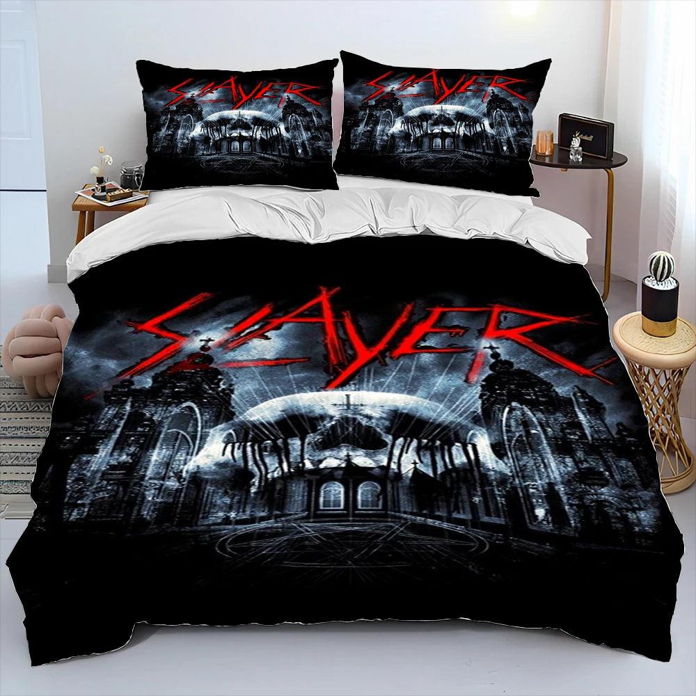 Slayer Show No Mercy Heavy Metal Band Music Comforter Bedding Set, Duvet Cover Bed Quilt Cover Pillowcase,king Queen Size Bedding Set Kids - Lizard Vigilante