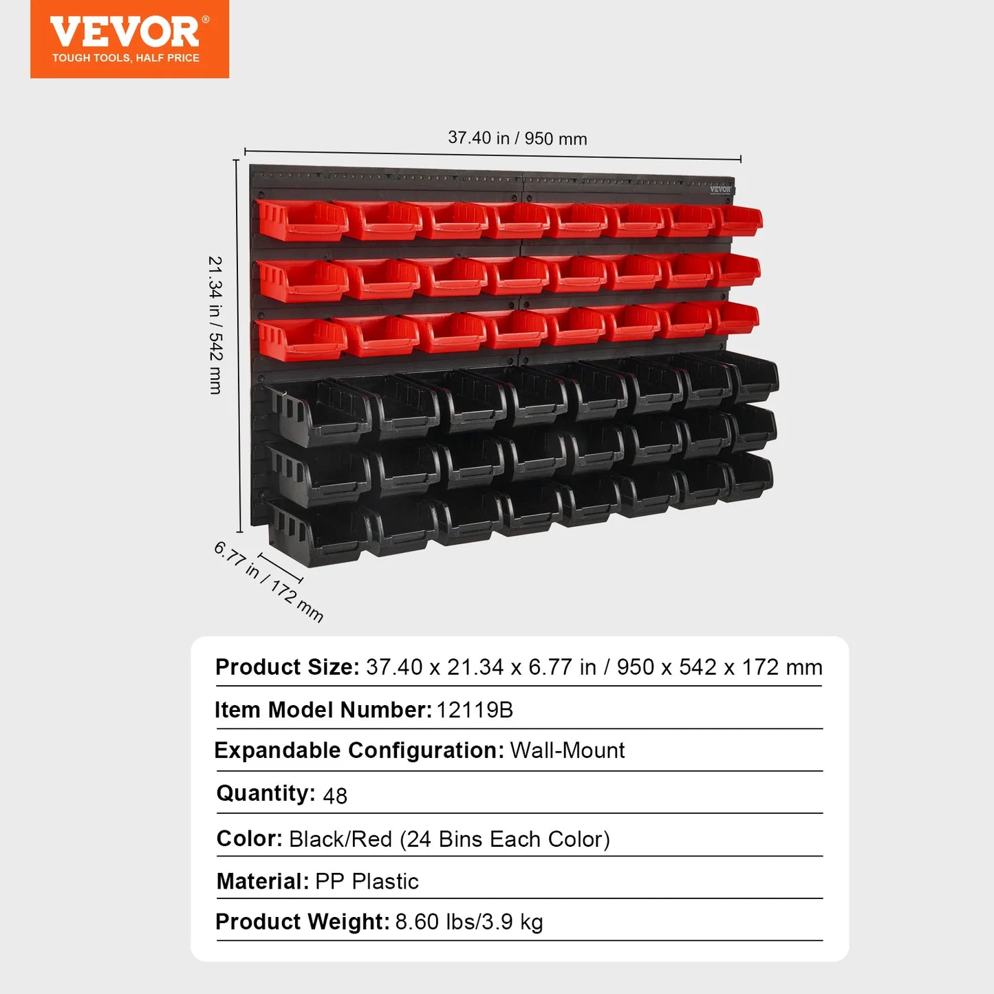 VEVOR Wall-Mounted Storage Bins Organizer – 30/48-Bin Parts Rack with Wall Panels and Hooks for Garage, Workshop, and Tool Storage - Premium organizer from Lizard Vigilante - Just $71.99! Shop now at Lizard Vigilante