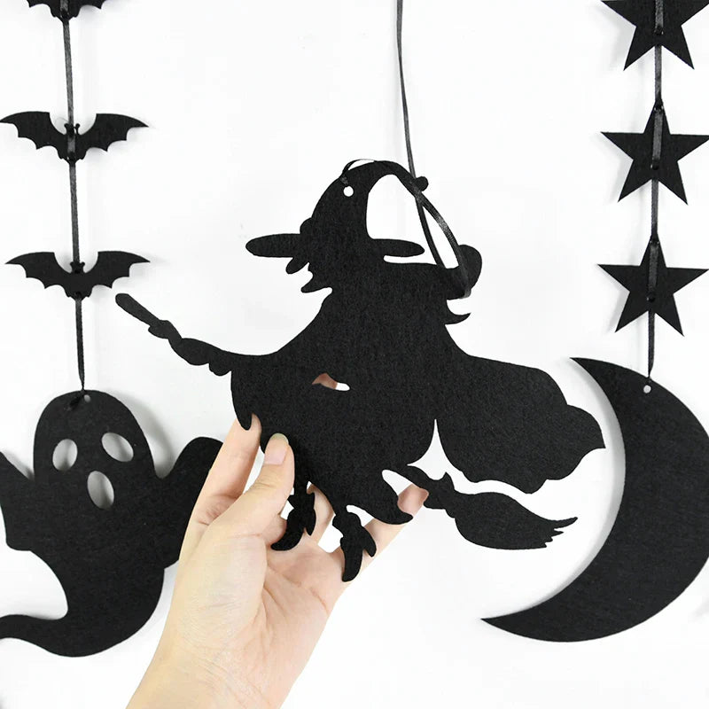 1set Halloween Decoration Banner Bunting Scary Spider Ghost Bat Hanging Garland Pull Flag Pendant For Halloween Party Home Decor