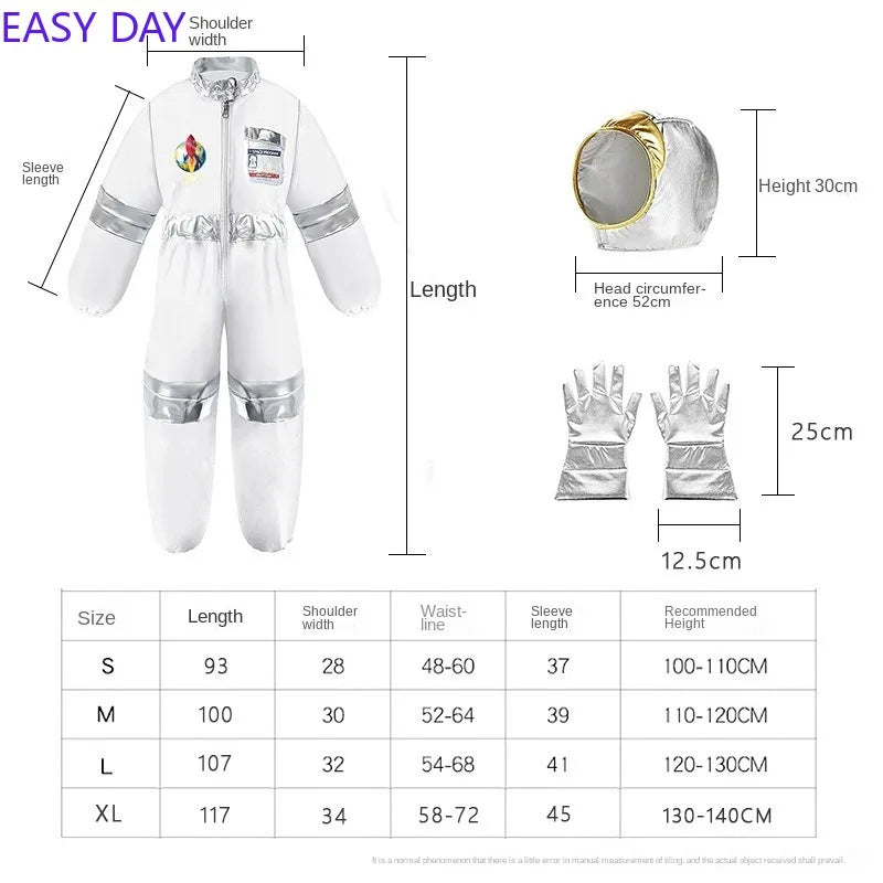 Kids Astronaut Cosplay Jumpsuit Space Party Costume With Gloves White Spaceman Outfit