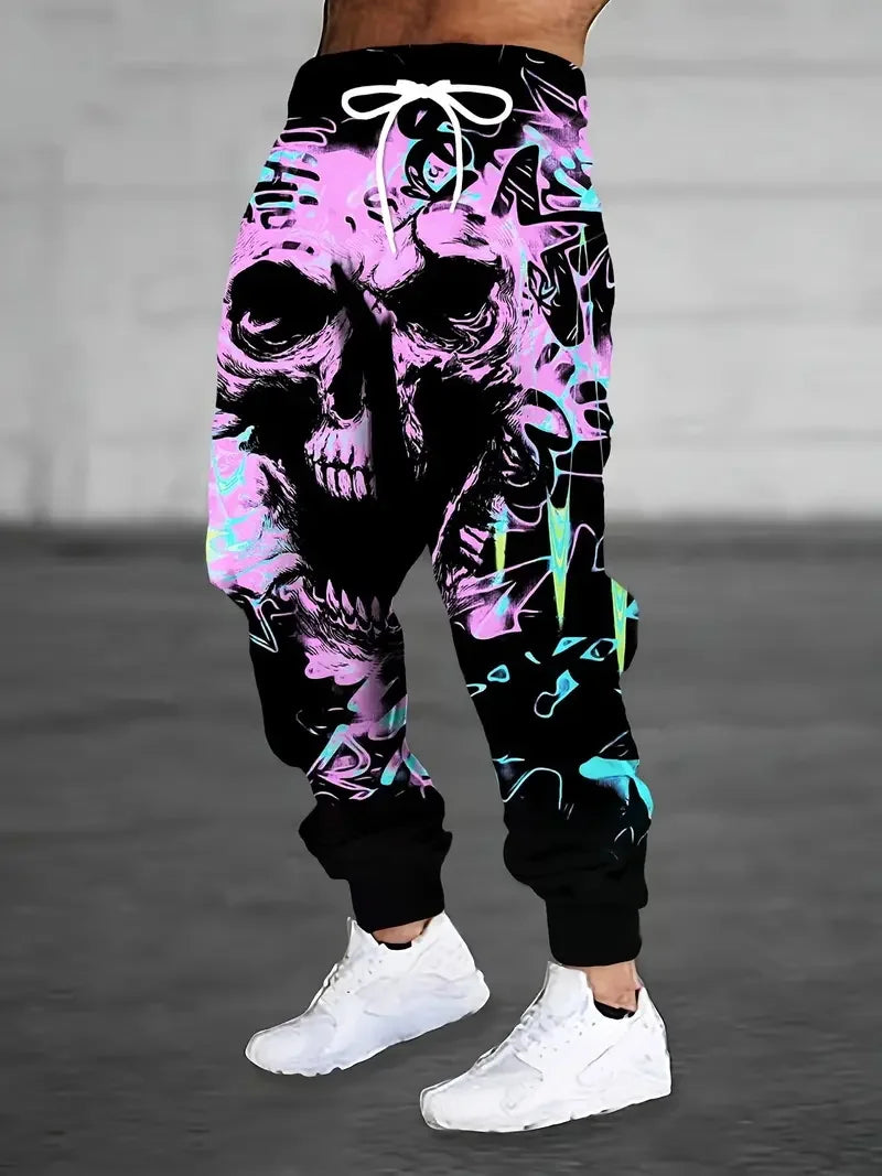 Skull Print New Colorful High-Quality Ice Silk Long Pants For Men's Slim Fit Elastic And Quick Drying Outdoor Running Pants ML4 - Premium  from Lizard Vigilante - Just $23.99! Shop now at Lizard Vigilante