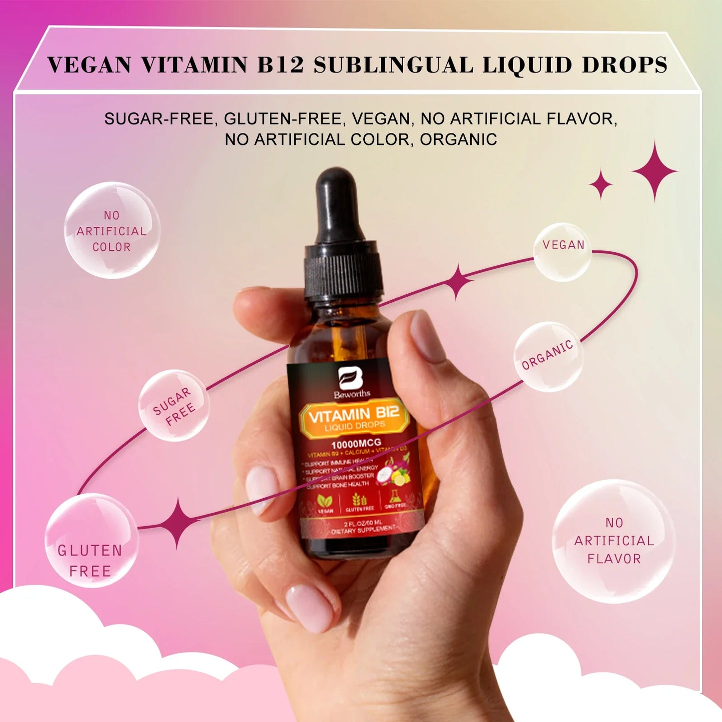BEWORTHS Vitamin B12 and Vitamin D3 Drink Vitamin Complex Supplements Immune and Intestinal Digestive Health Brain &Heart Health