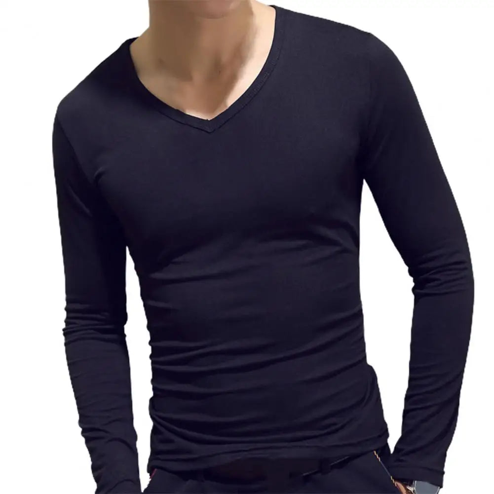 Men's Sports Gym Long Sleeve Slim Fit V-Neck T-Shirt – Solid Color Casual Fitness Base Shirt for Autumn & Winter - Premium t-shirt from Lizard Vigilante - Just $16.66! Shop now at Lizard Vigilante