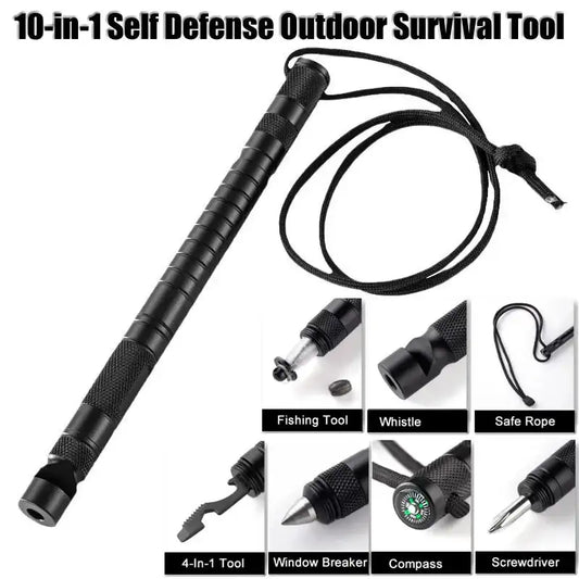 10-IN-1 Multi Function Portable Self Defense Pen Outdoor Survival Tool Fishing Whistle/Compass/Wrench/Screwdriver/Window Breaker