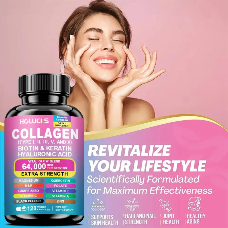 Collagen Capsules Biotin Keratin Booster Anti Aging Whitening Skin Nail，Flexible Hair and Strong Nails Nutritional Supplement