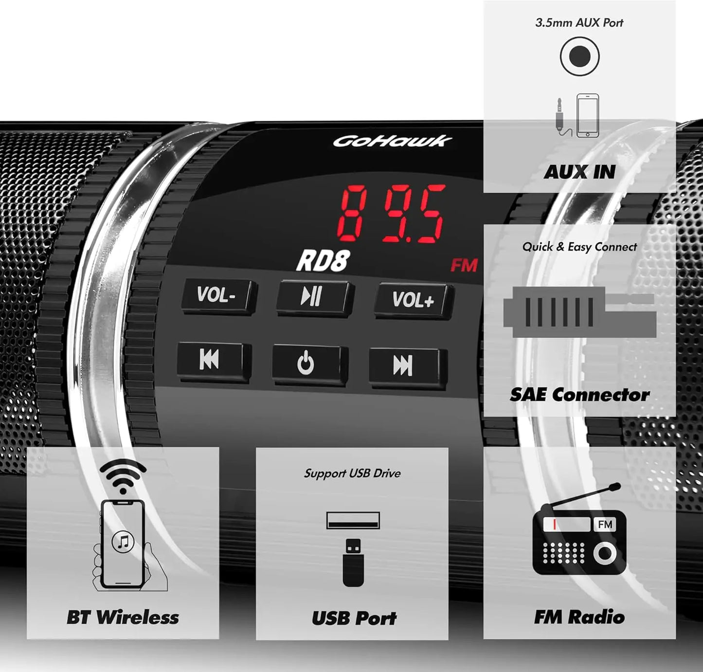 Bluetooth Audio Motorcycle Stereo Speaker Motorcycle Installation MP3 Music Player Amplifier Scooter Bicycle USB FMRadio Speaker