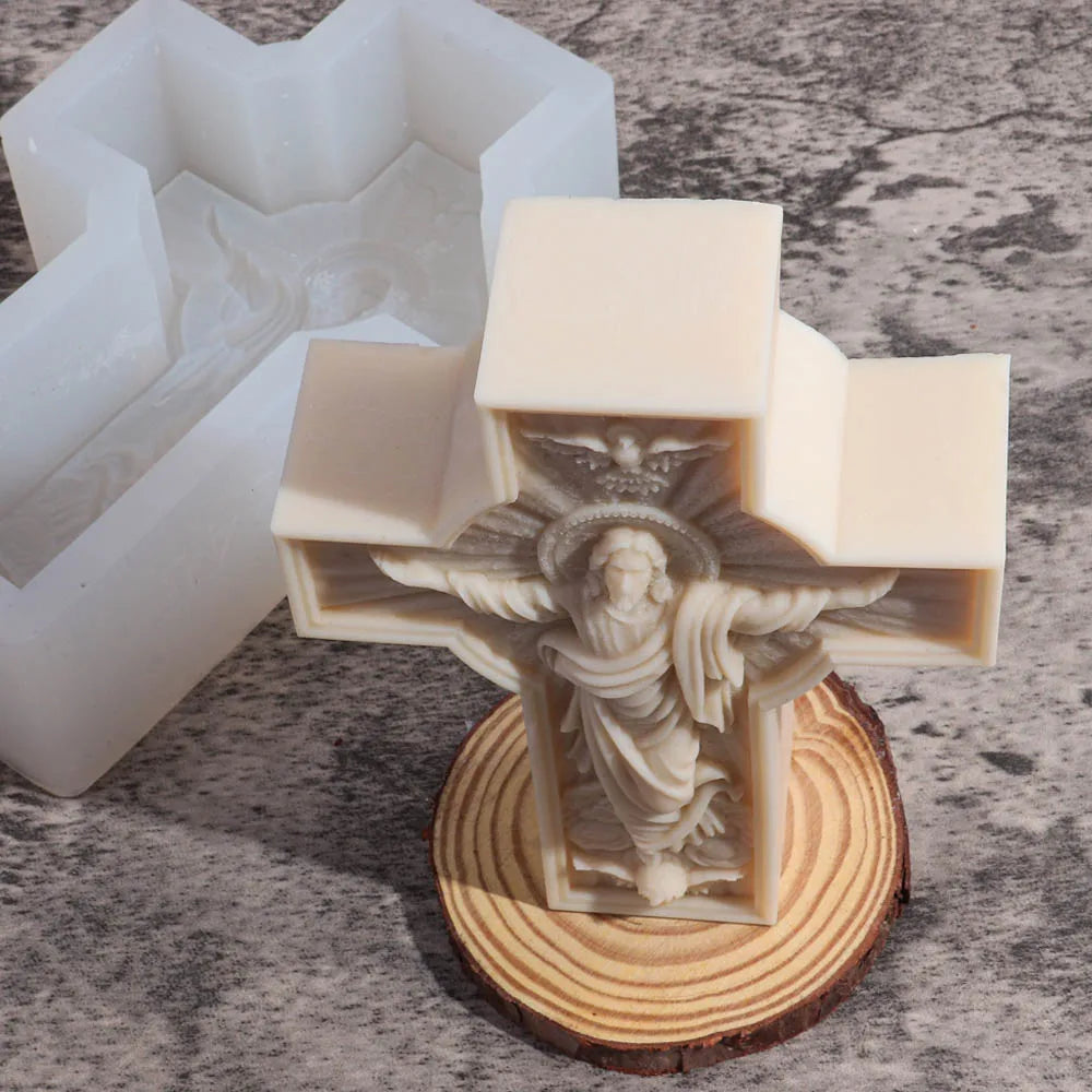 Jesus Cross Sculpture Candle Silicone Mold Human Portrait Abstract Scented Candle Plaster Resin Mould Greek Mythology Home Decor