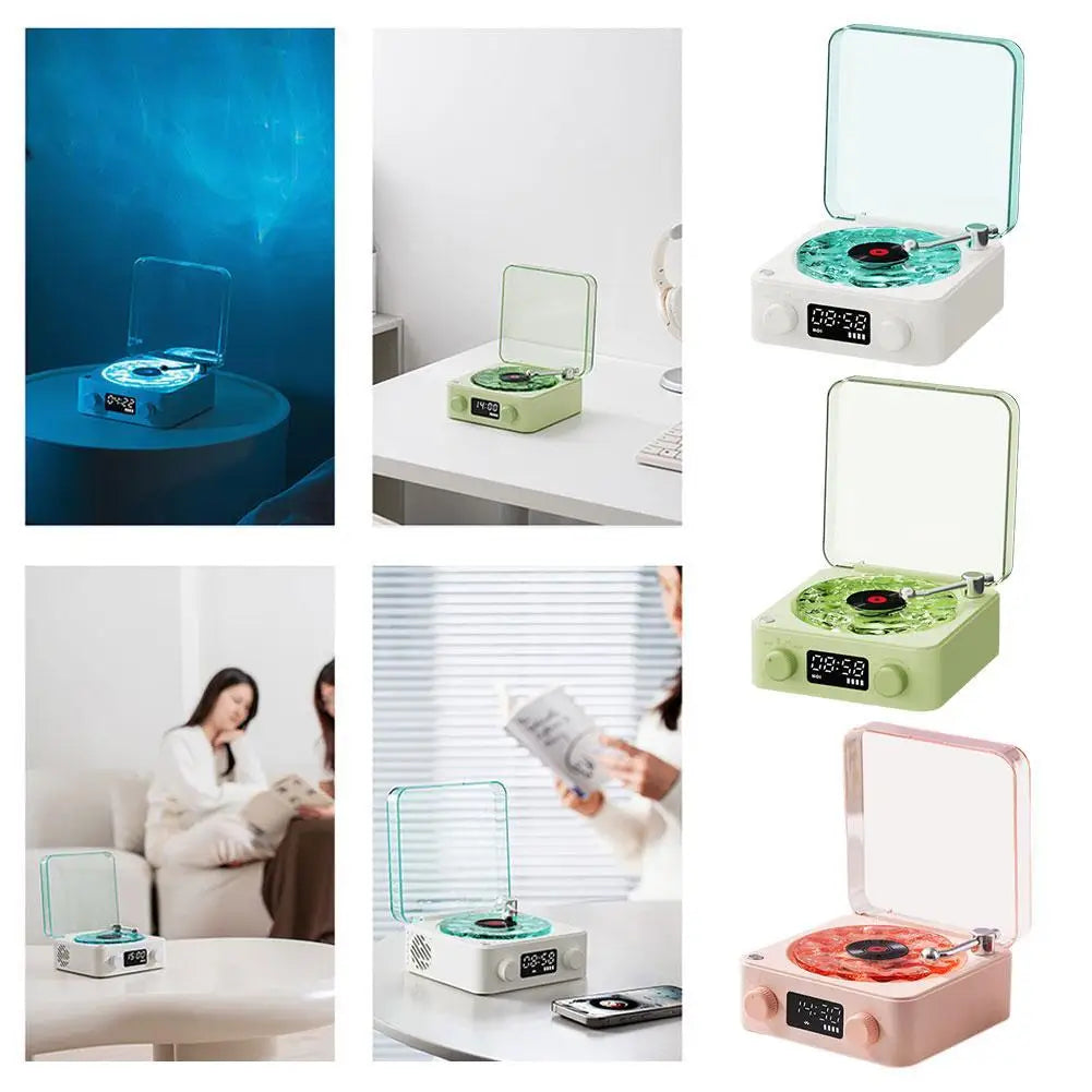 Turntable Bluetooth Speaker With LED Ocean Clock,Hi-Fi Mood Light Audio System For Home Decor & Birthday Gifts