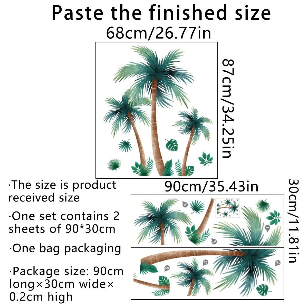 Giant Plant Palm Tree Vinyl Tile Wall Stickers For Bedroom Accessories Wallpaper Wall Decor Room Decor Living Room Decoration