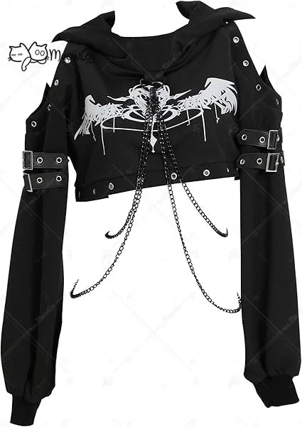 Women's Gothic Crop Top Hoodie For Everyday Wear, Halloween, Costume Party - Premium hoodies from Lizard Vigilante - Just $99.99! Shop now at Lizard Vigilante