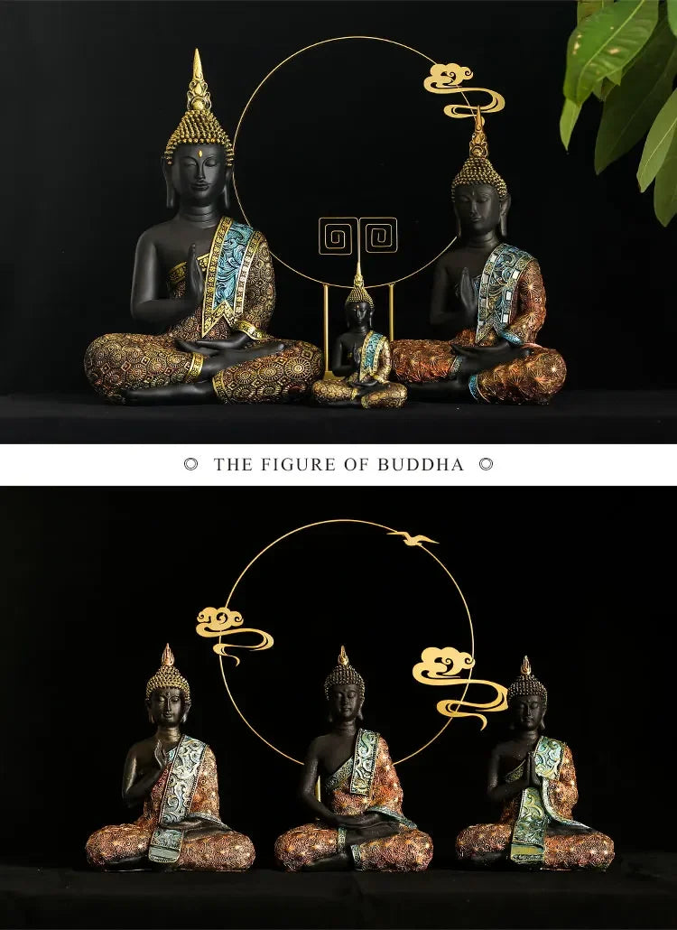 Large Buddha Statue Thailand Buda Buddha Sculpture Green Resin Handmade Buddhism Hindu Fengshui Figurine Meditation Home Decor