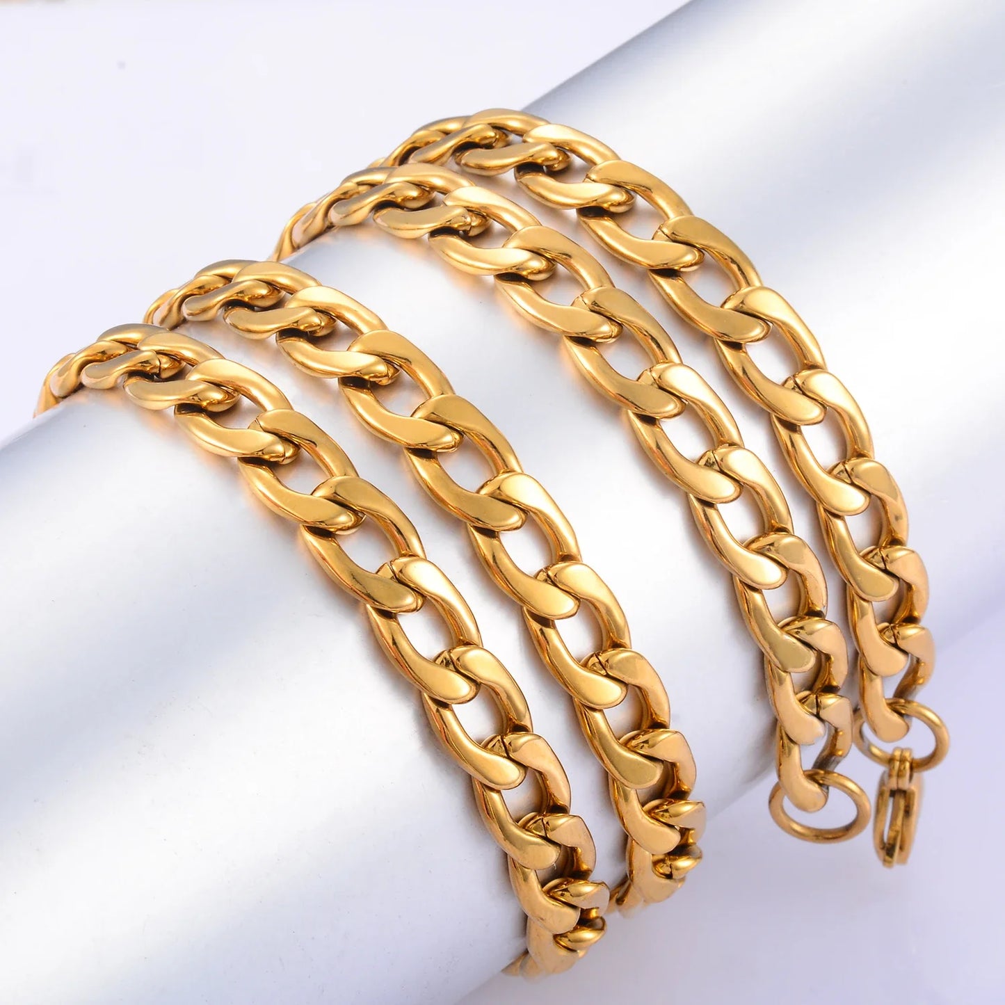 Width 3mm-11.5mm Stainless Steel Gold Color Cuban Chain Necklace Hip Hop Classical Punk Fashion Jewelry Men Gifts