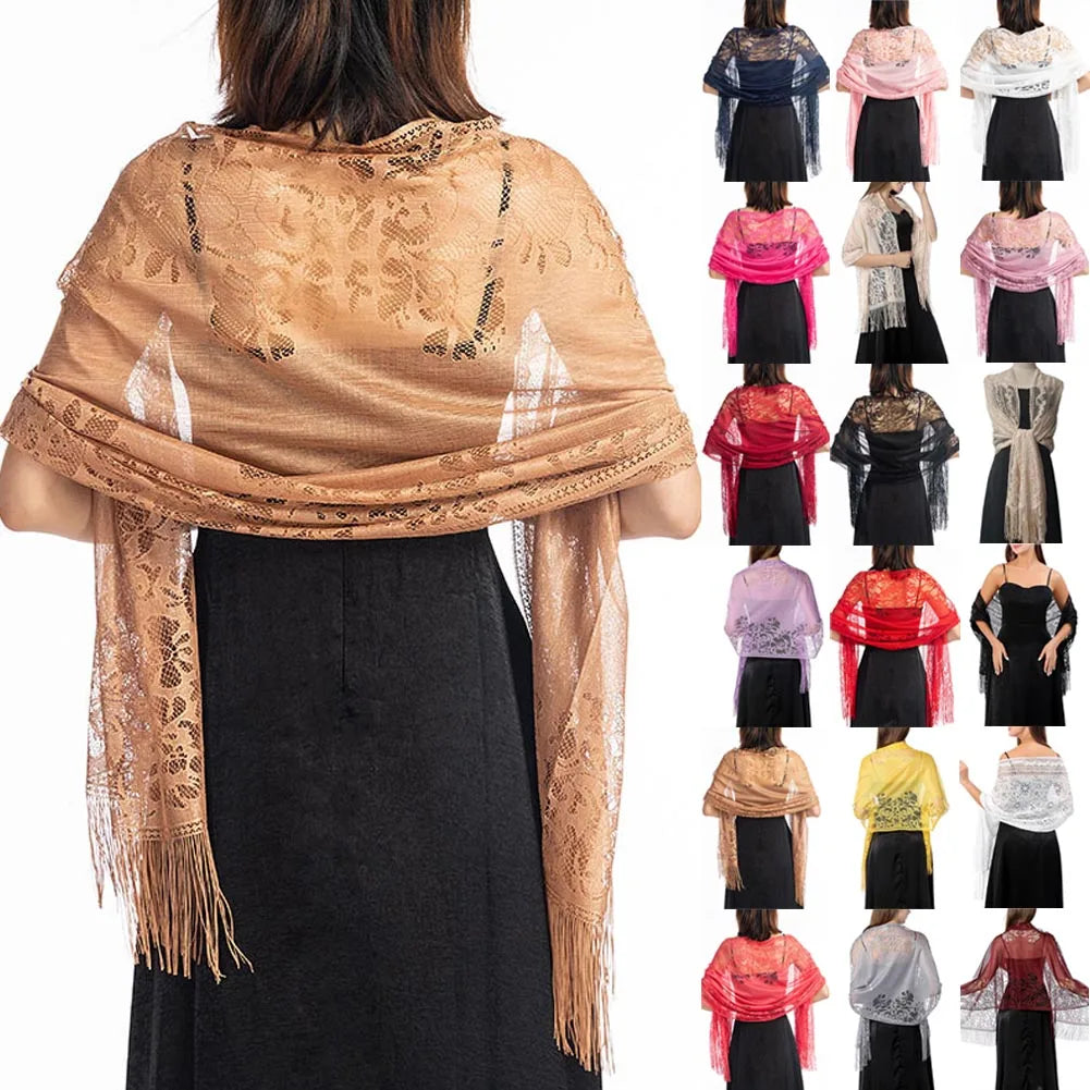 Fashion Women's Lace Sheer Tassels Evening Dress Shawl Hollow Bridal Bridesmaid Boleros Wraps Mesh Wedding Capes Party Shawls - Premium  from Lizard Vigilante - Just $24.99! Shop now at Lizard Vigilante