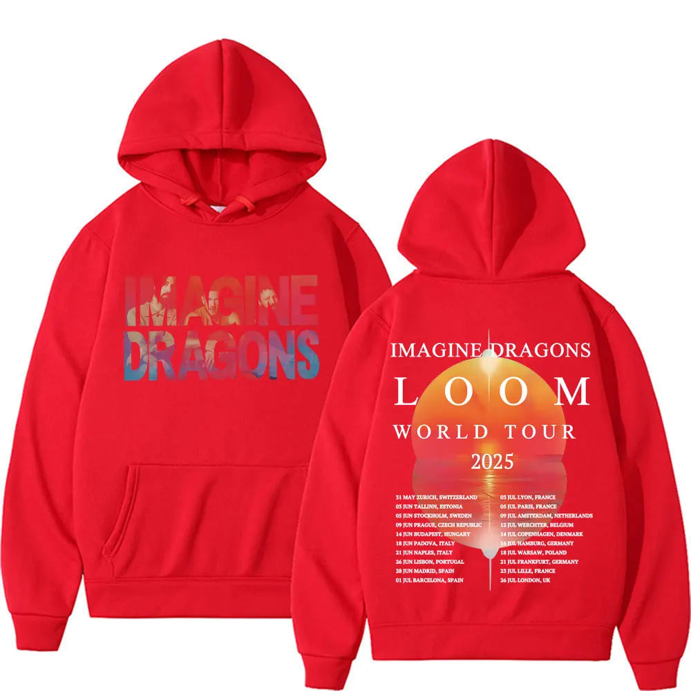 Imagine Dragons World Loom Tour 2025 Print Hoodie Men Women Vintage Hip Hop Streetwear Sweatshirt