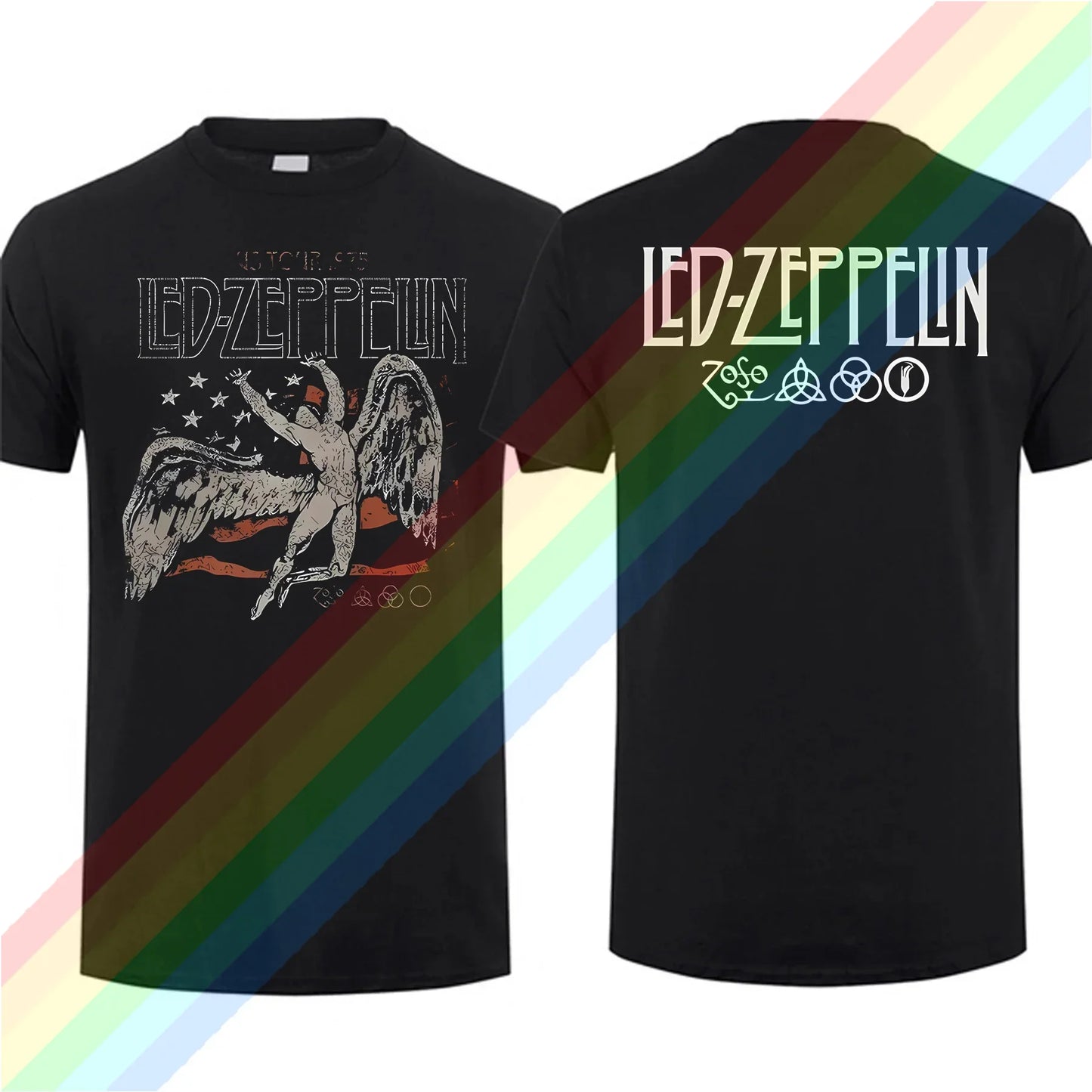 Led Zeppelin Flag 1975 US Tour Graphic T-Shirt – Vintage Rock Oversized Streetwear Tee, Ultimate Casual Concert Top - Premium tee from Lizard Vigilante - Just $28.88! Shop now at Lizard Vigilante