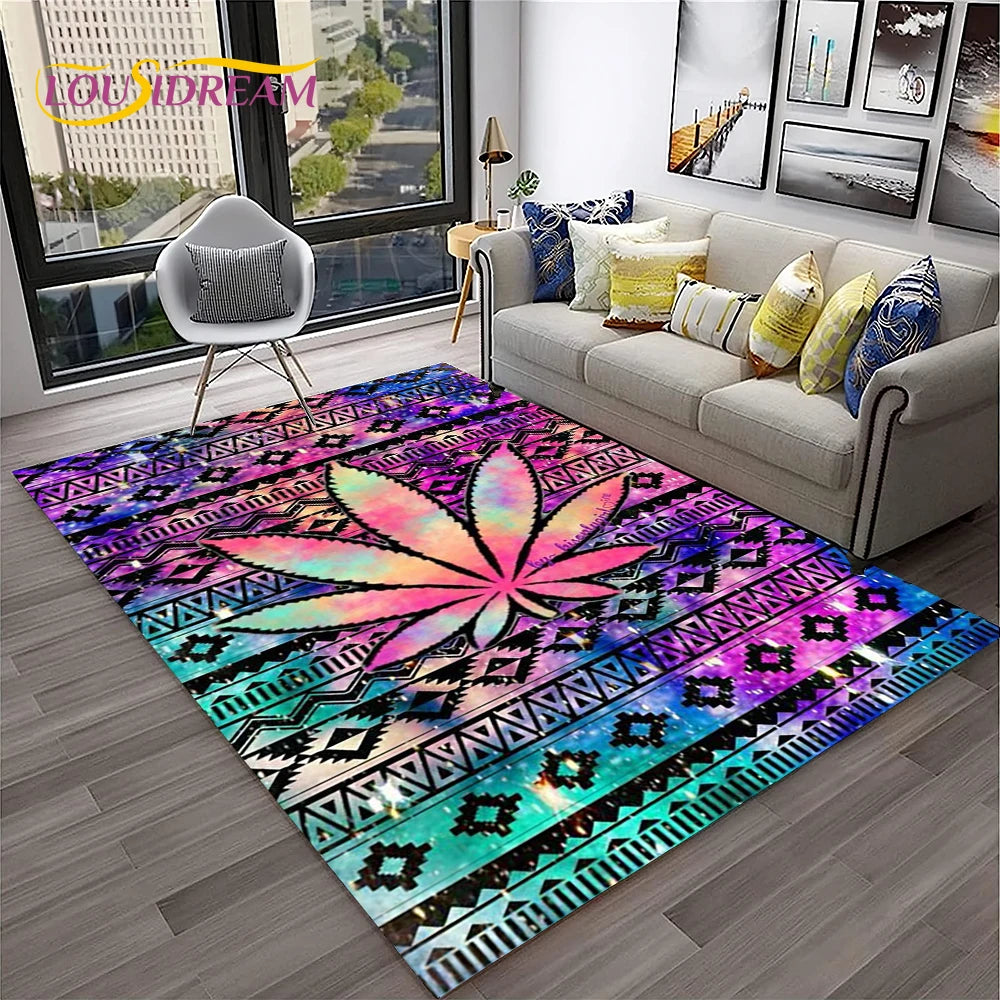 High Voltage Maple Leaf Lounge Rug – 3D Printed Non-Slip Weed Art Carpet For Living Rooms, Studios And Late-Night Plots
