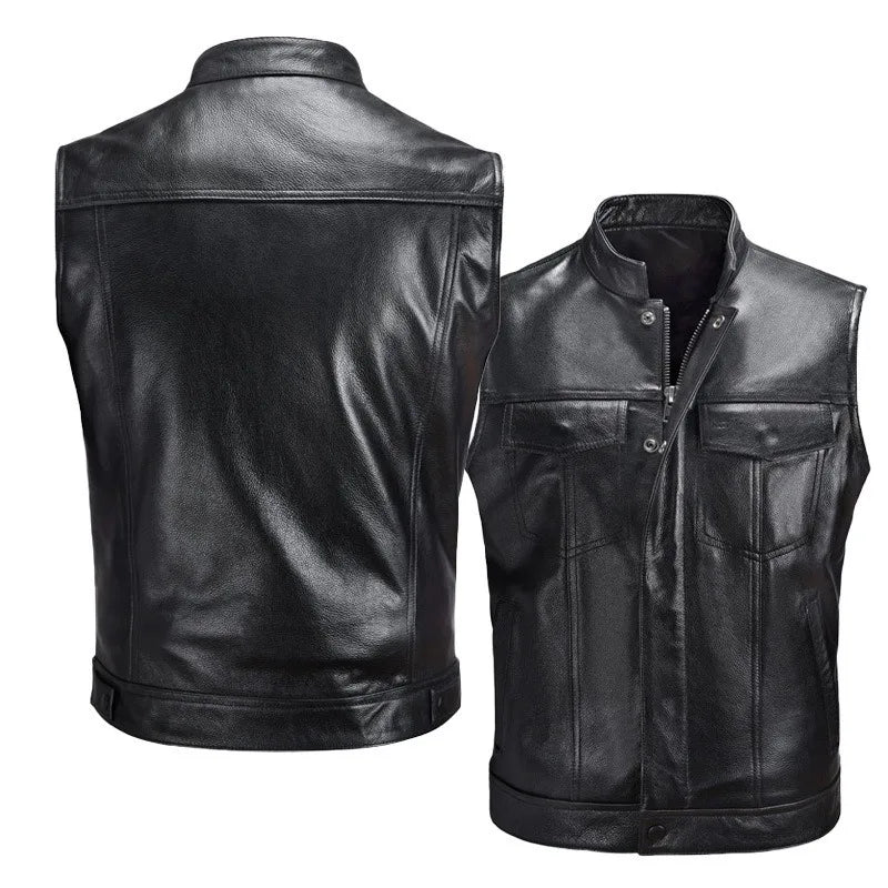 Casual Biker Vest for Men - Faux Leather Motorcycle Vest - Premium vest from Lizard Vigilante - Just $28.88! Shop now at Lizard Vigilante