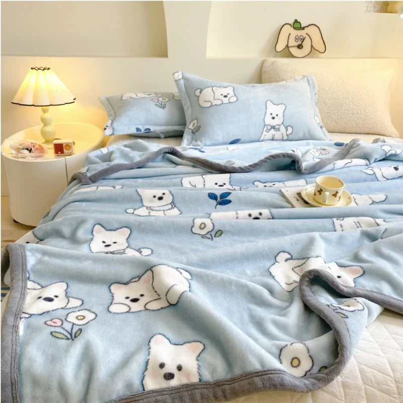 Warm Plush Blanket Comfortable 2024 New Winter Blanket Cartoon Four Season Flannel Soft Bed Cover Office Napping Blanket