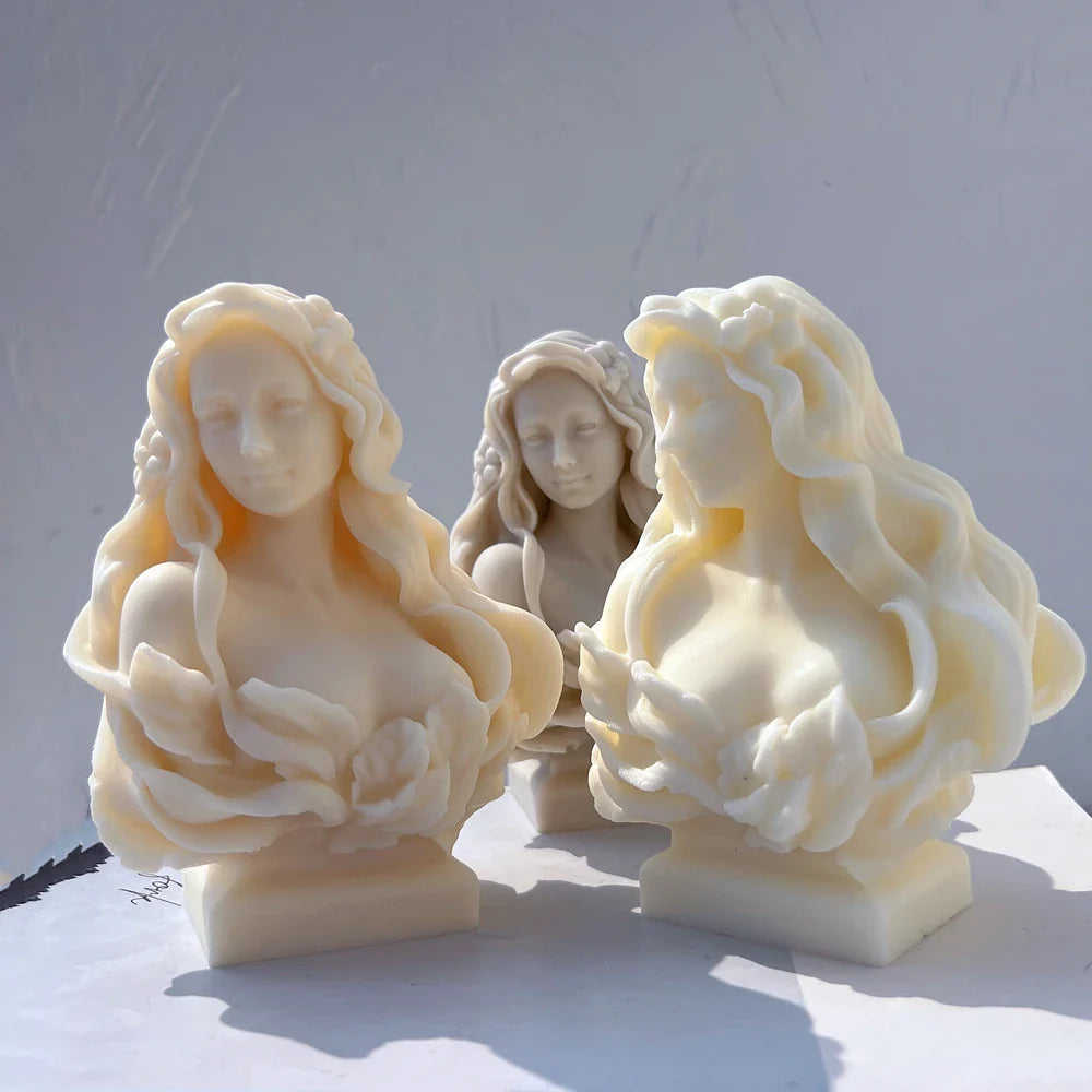 Beautiful Lady Statue Candle Mold Goddess Female Bust Silicone Molds Greek Art Woman Sculpture Soy Wax Tool