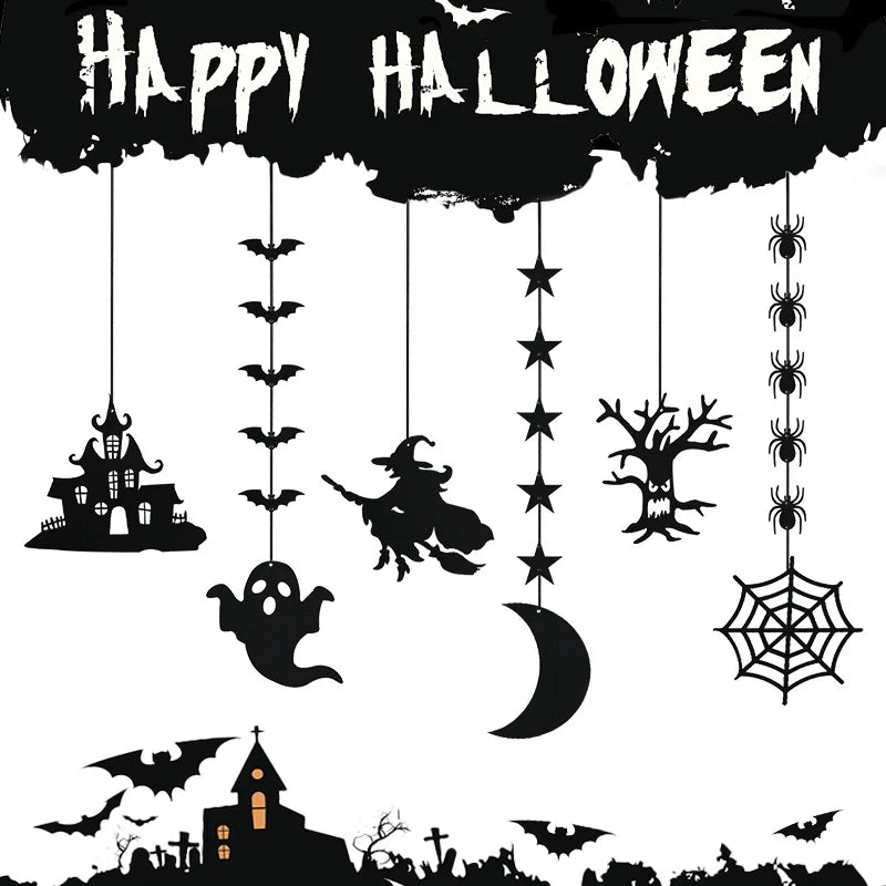1set Halloween Decoration Banner Bunting Scary Spider Ghost Bat Hanging Garland Pull Flag Pendant For Halloween Party Home Decor