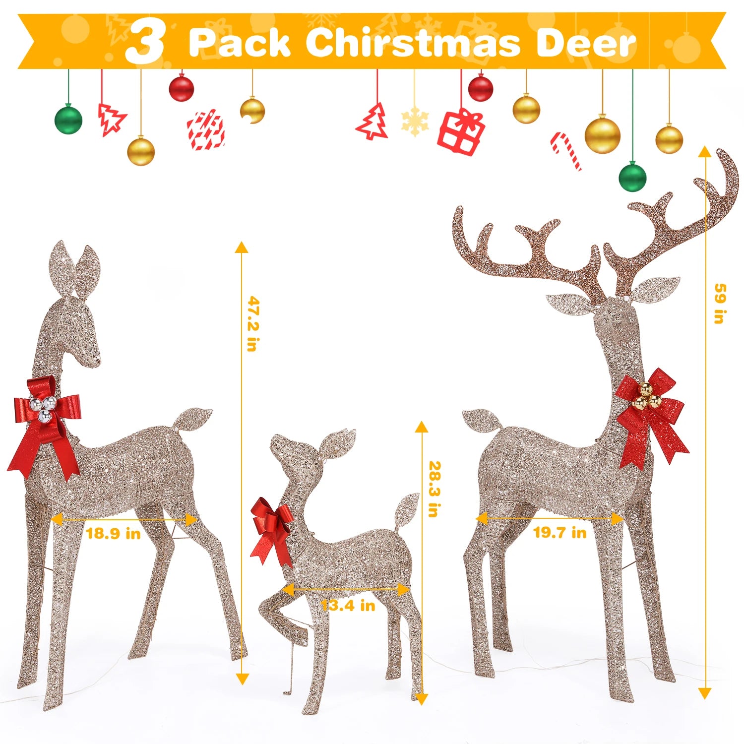 Indoor Outdoor Large Lighted Christmas Deer Family Set Front Yard Porch Holiday Decoration with 160/210 Warm White LED Lights - Premium  from Lizard Vigilante - Just $138.99! Shop now at Lizard Vigilante