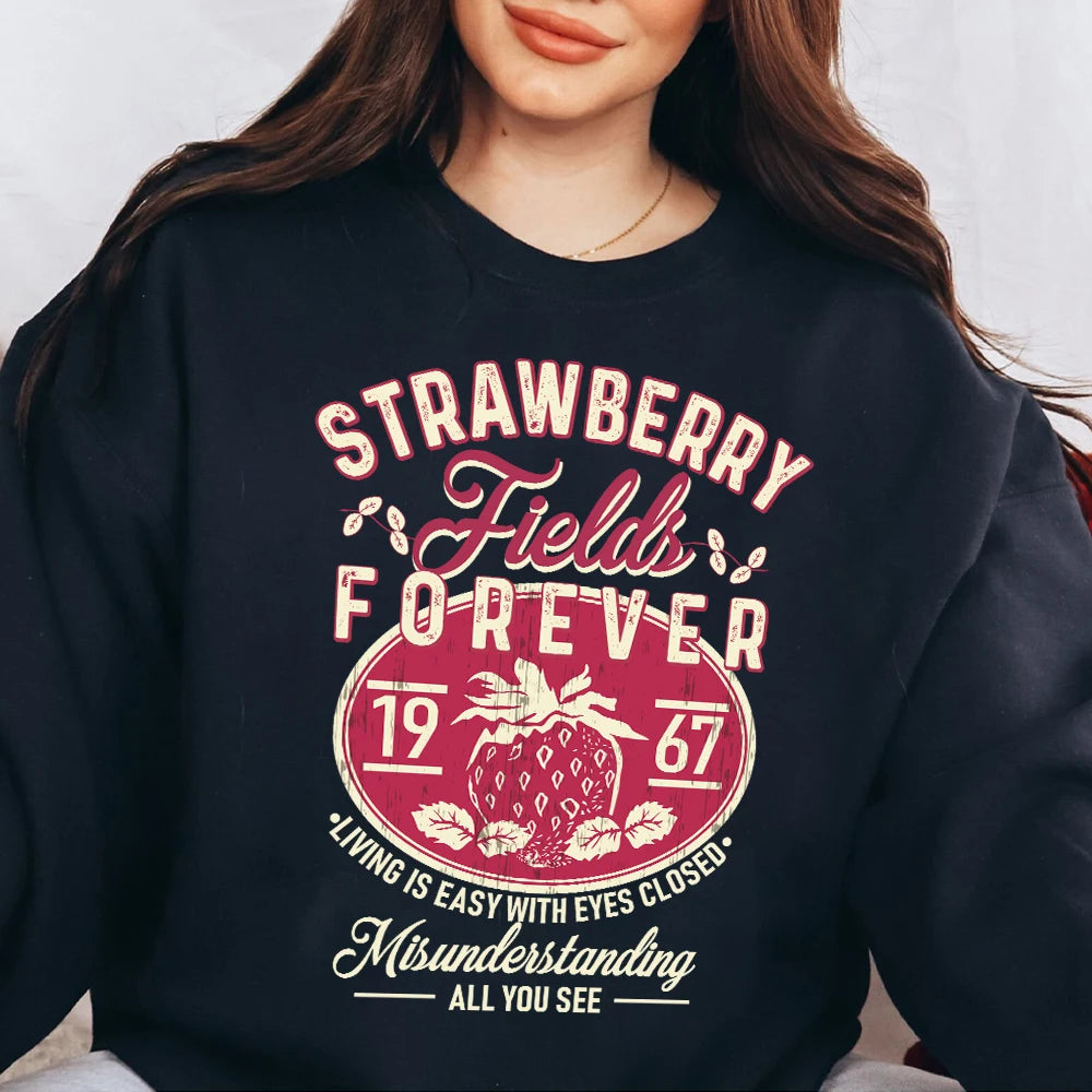 Retro Beatles Strawberry Fields Sweatshirt – Unisex Y2K Rock Band Fleece Streetwear for All Seasons - Premium tee from Lizard Vigilante - Just $43.88! Shop now at Lizard Vigilante