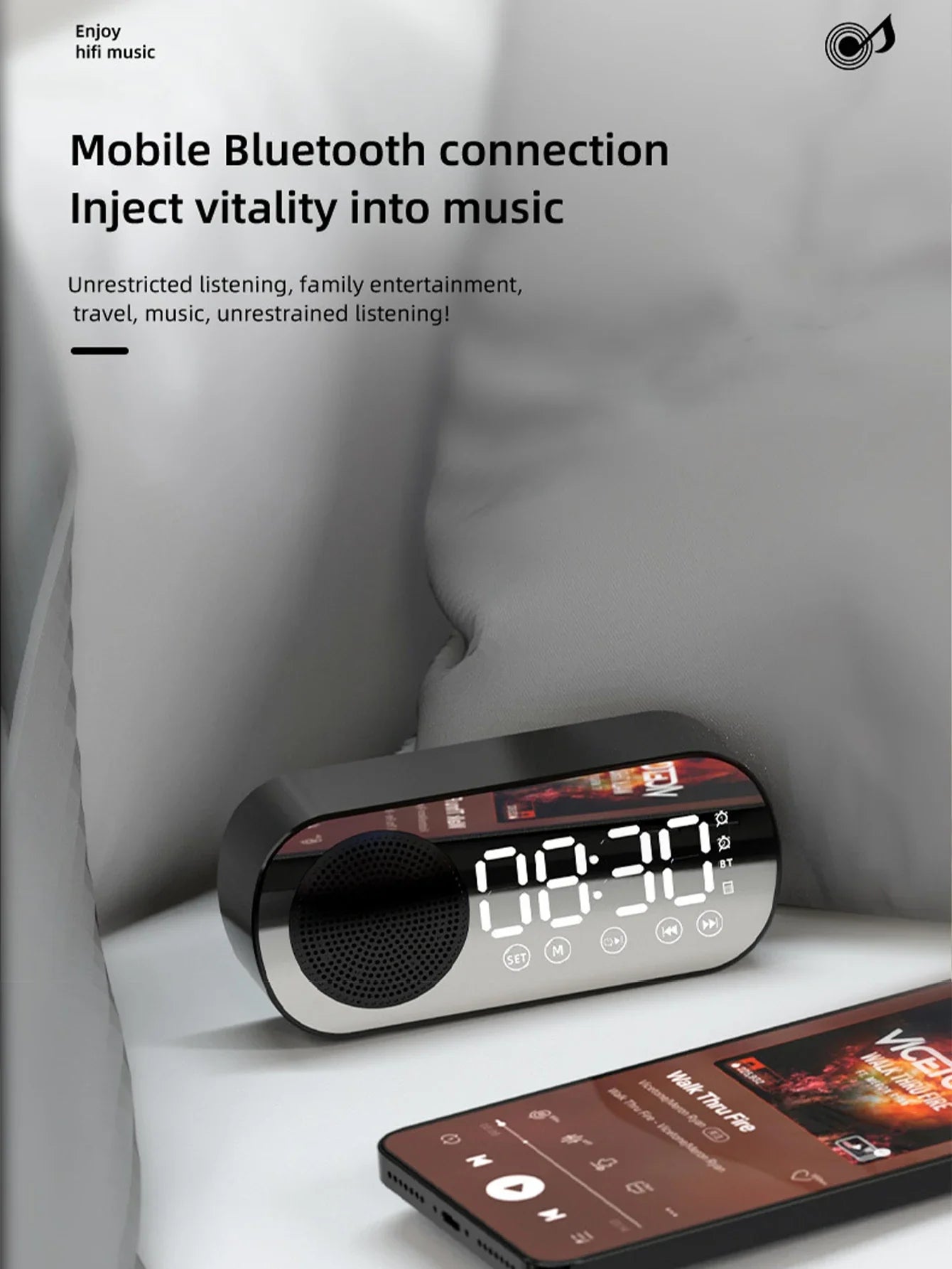 Wireless Bluetooth Speaker, Multi-functional Loud Subwoofer Clock, Mini AI Smart Alarm Clock Speaker