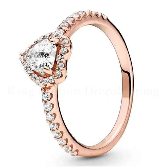 New Colored Crystal 925 Sterling Silver Ring Exquisite Women Shiny Heart Series Simple Ring Valentine's Day Gift for Lovers