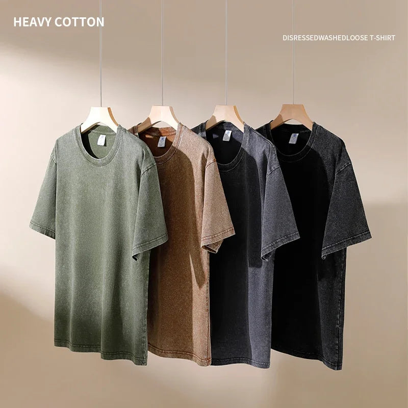 250gsm Vintage Acid Wash Punk Tee – Retro Streetwear T-Shirt for Men & Women | Harajuku Hip-Hop Grunge Cotton Short Sleeve | Namou Drane Exclusive - Premium tee from dsers - Just $27.77! Shop now at Lizard Vigilante