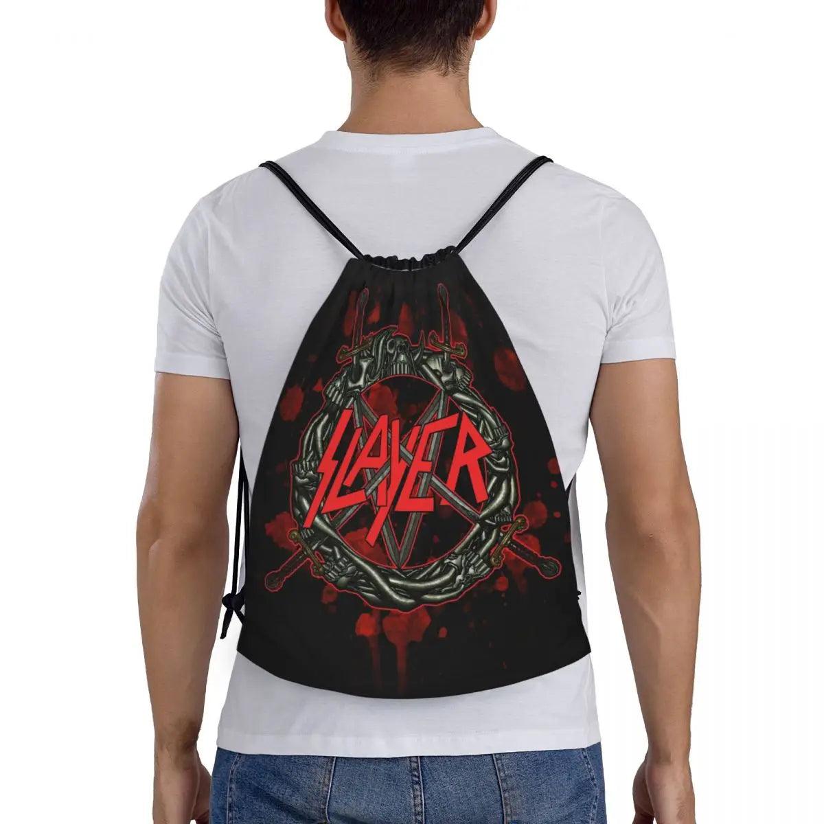 Heavy Metal Rock Slayers Logo Drawstring Bags Women Men Portable Sports Gym Sackpack Thrash Band Shopping Backpacks - Lizard Vigilante