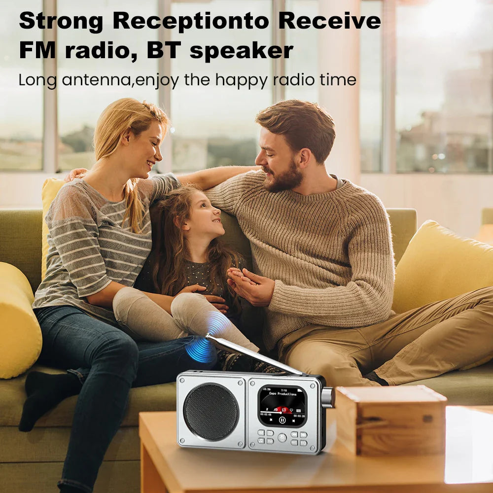 Wireless Bluetooth5.4 Speakers 87.5-108MHz Portable FM Radio Outdoor Radio MP3 Music Player Support Earphone TF Card Video Clock